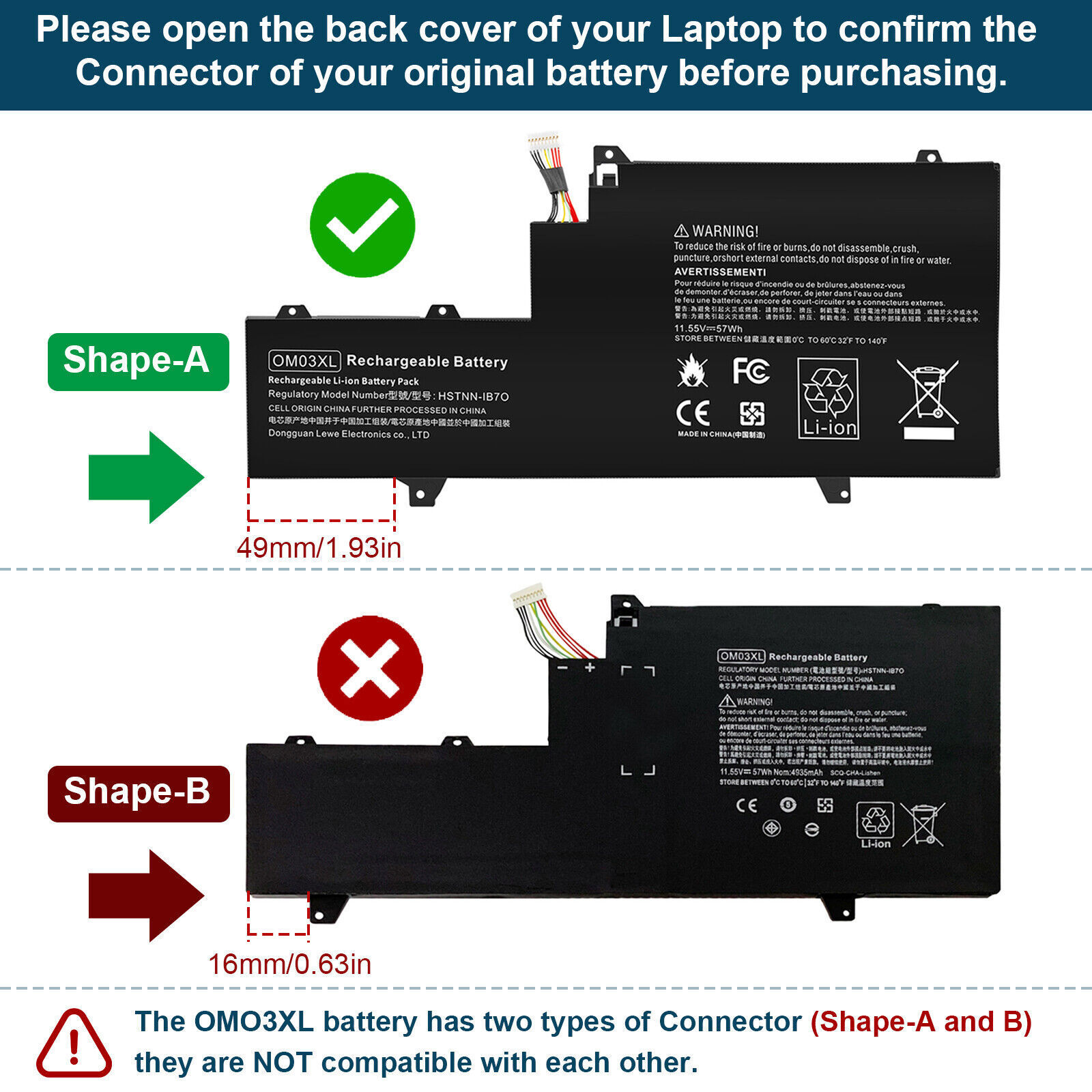 LOT OM03XL Battery For HP EliteBook x360 1030 G2 863167-171 HSTNN-IB70 Laptop