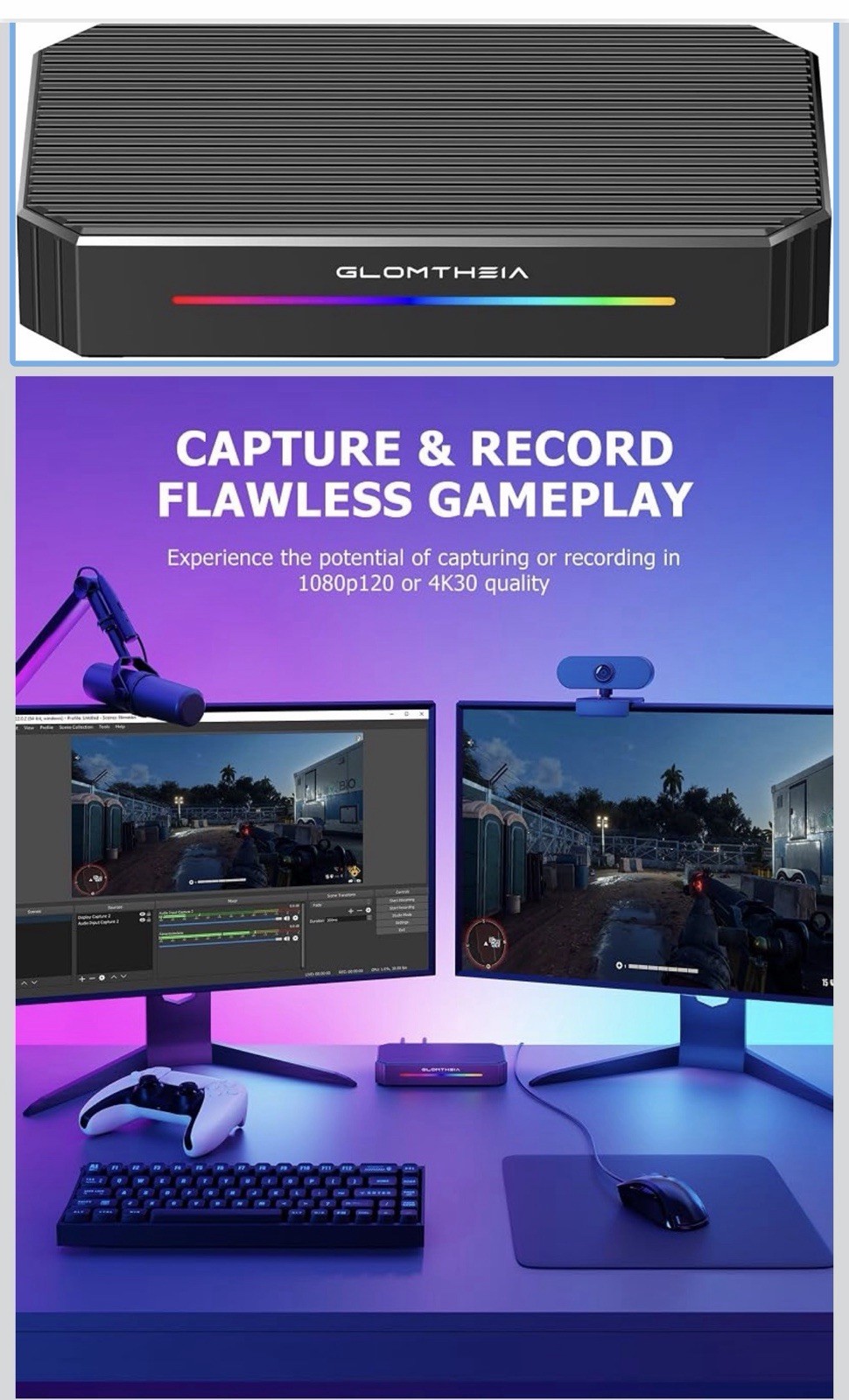 Glomtheia CC 100 Video Capture Card 4K60 HDR  PS5 & Xbox Passthrough Capture NEW