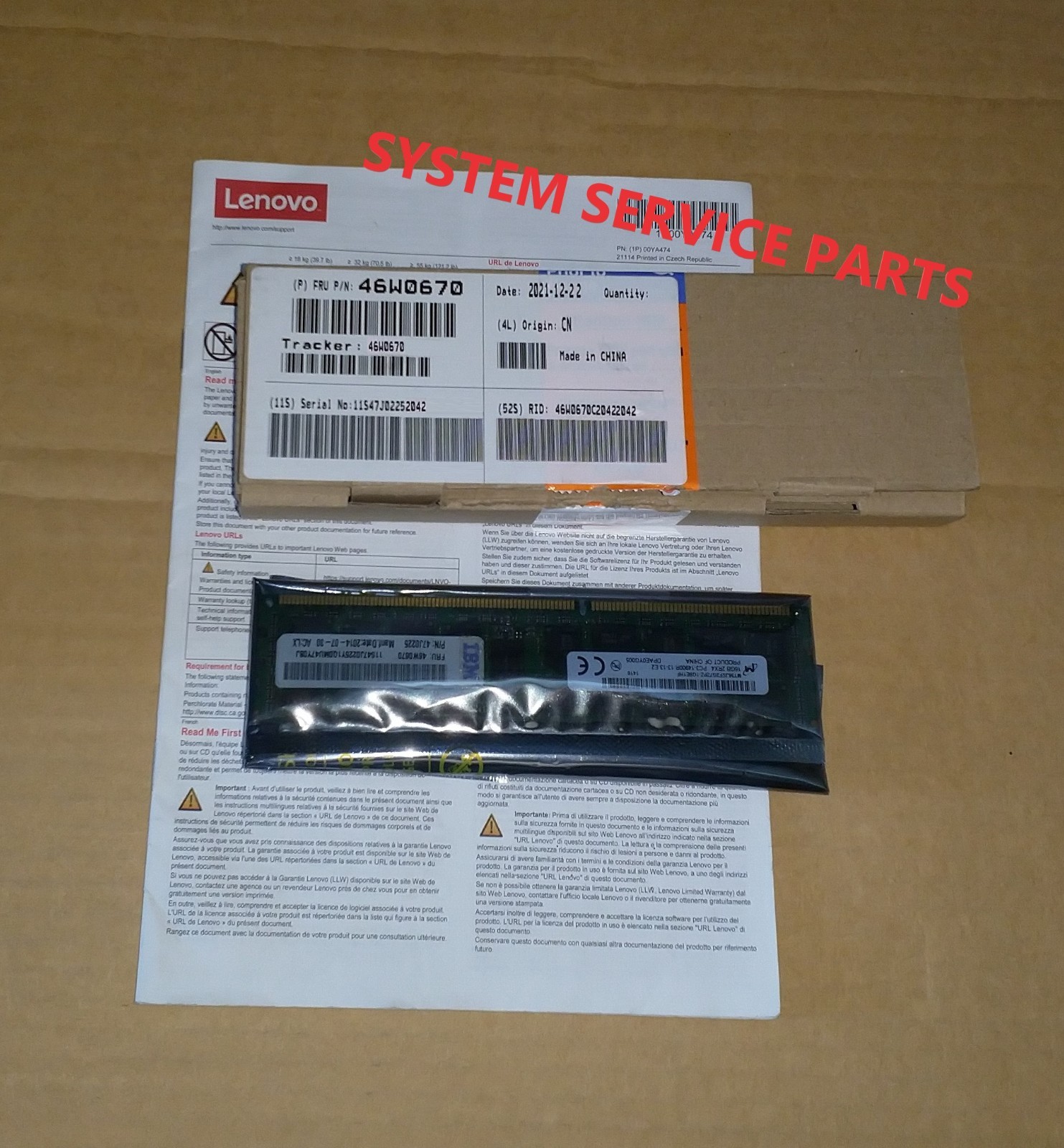 GENUINE IBM LENOVO 16GB ECC DDR3 SDRAM 1866Mhz PC3-14900R 1.5V 240 Pins 46W0670