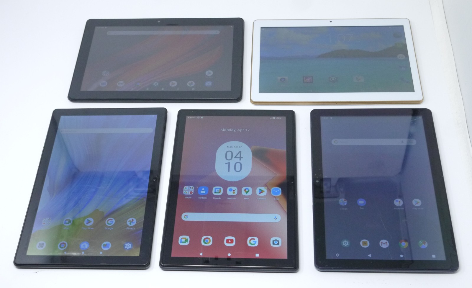 Lot of 5 Working Large 10" Android Tablets - MaxWest / Onn / Pritom M10 / Vankyo