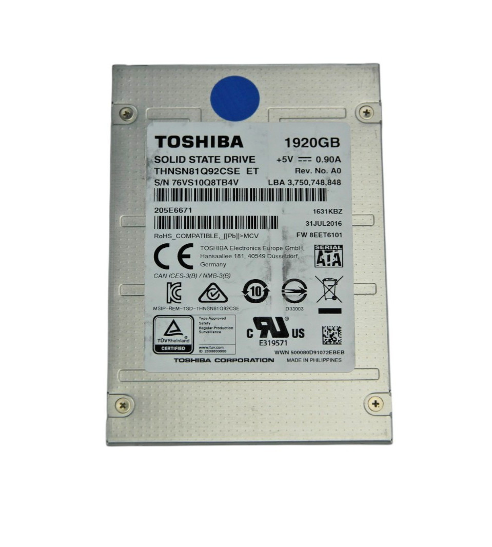 Toshiba Enterprise 1.92TB SATA 6Gb/s RI 2.5" SSD THNSN81Q92CSE (90-99% Health)
