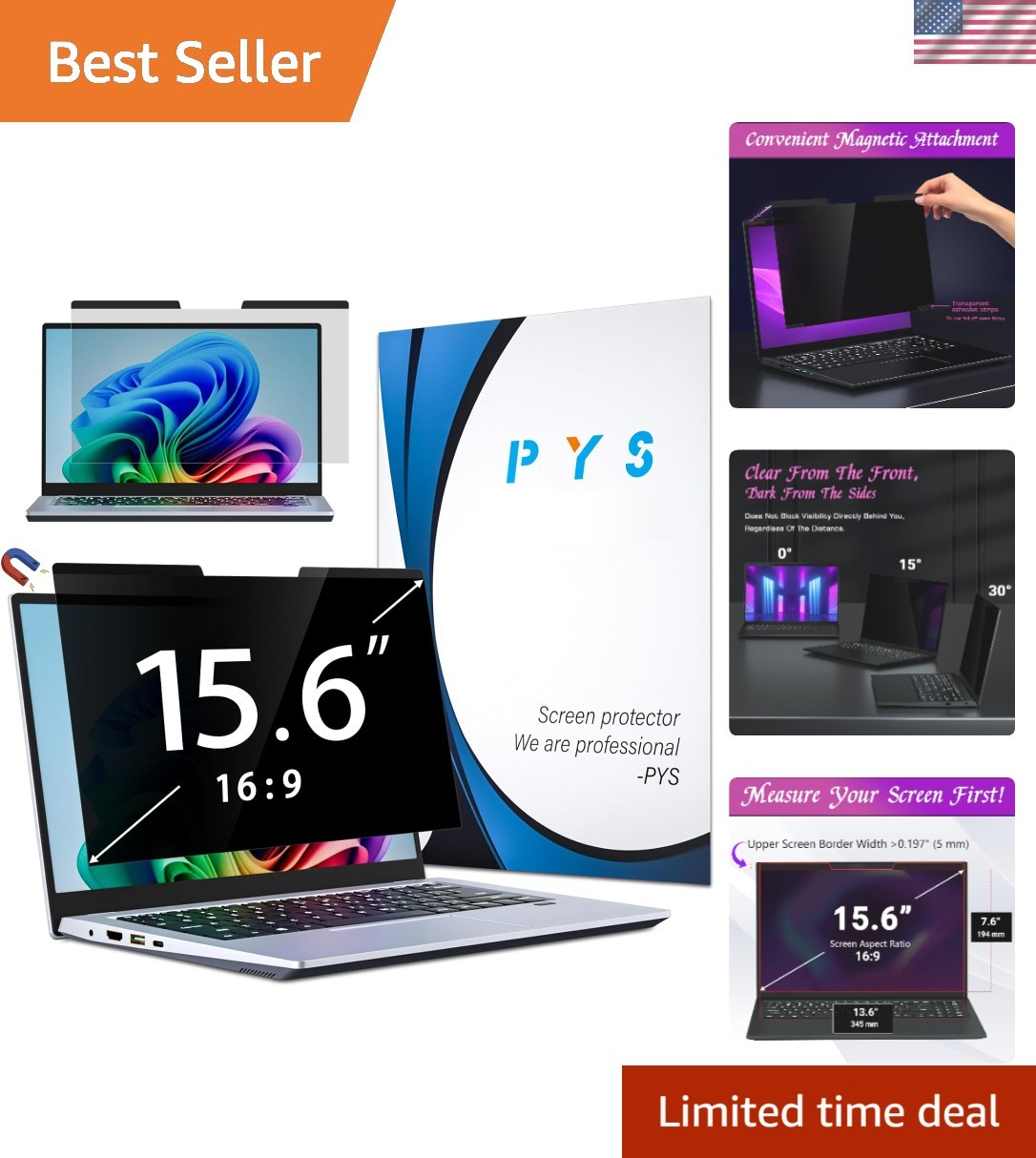 Detachable 15.6 Inch Screen Privacy Filter - Easy Installation & Protection