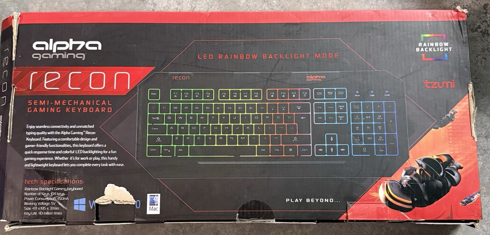Alpha Gaming Recon Semi-Mechanical Gaming Keyboard LED Backlit Black QWERTY