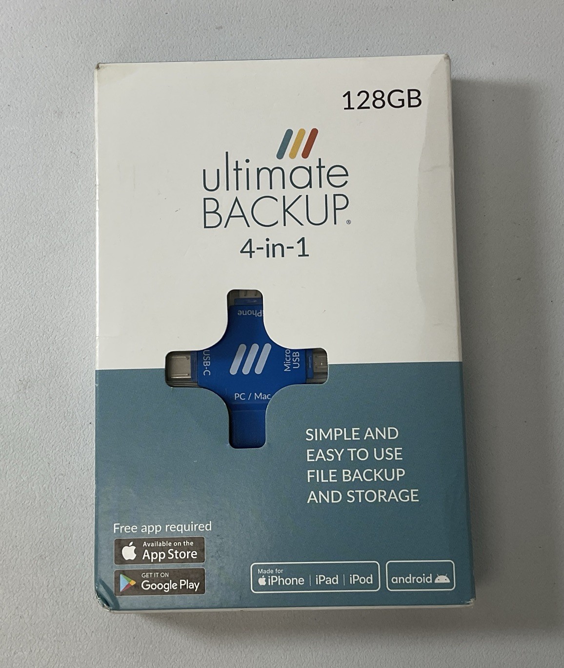 Ultimate Backup 4 In 1 Multi-Port Storage Device - Blue - 128GB - iPhone/Adroid
