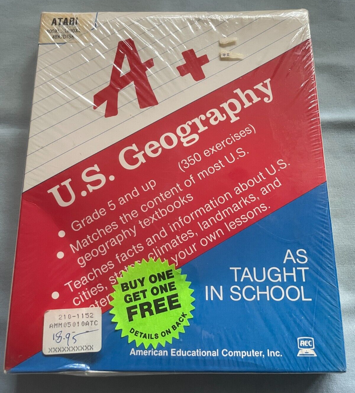 A+ U.S. GEOGRAPHY - Atari 800XL/1200XL Computer Educational Software - NEW/NOS