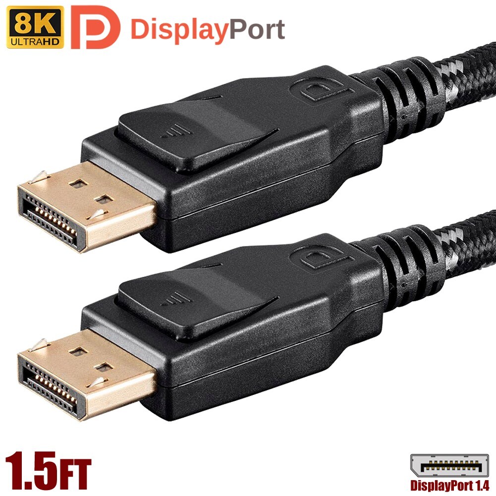 1.5FT DisplayPort DP 1.4 Male to Male Cable Braided 8K@60Hz HBR3 32.4Gbps HDR PC