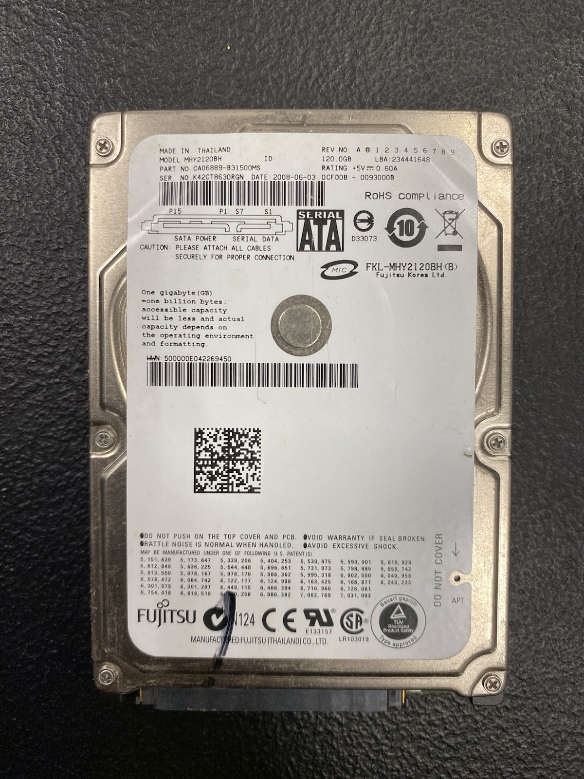 Fujitsu MHY2120BH CA06889-B42500AP 0CFE1D Thailand 120gb Apple Mac
