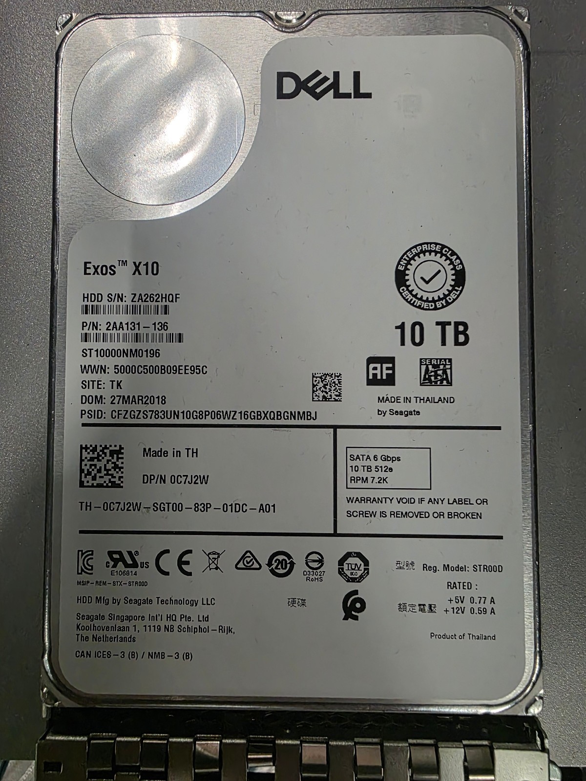 Lot of 12  - Dell C7J2W 10TB 7.2K 6Gbps SATA 3.5'' 512e HDD 0C7J2W ST10000NM0196