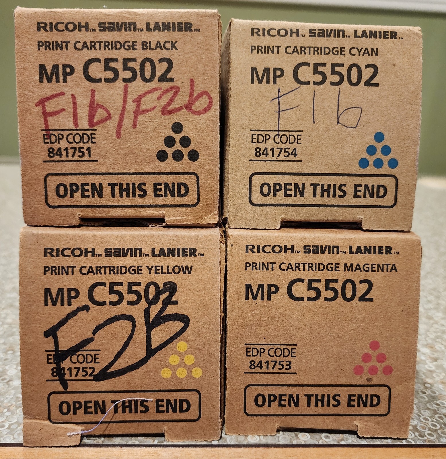 Genuine Set of (4) Ricoh MP C5502 841754 841753 841751 841752 Toner Sealed New