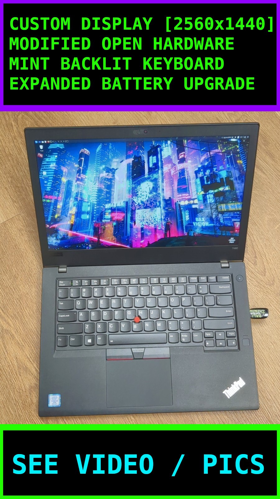 🐧Libreboot T480 Custom Thinkpad 2560x1440 IPS 🔋Great Battery Upgrade +1YR WARR