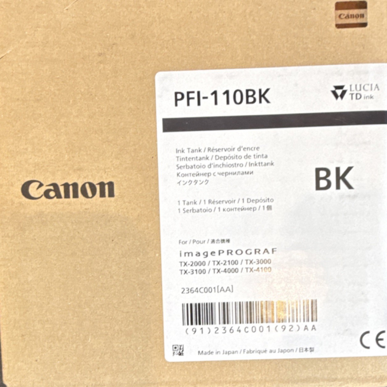 Genuine Canon PFI-110BK 2364C001[AA] Black Ink for imagePROGRAF TX-2000-4000