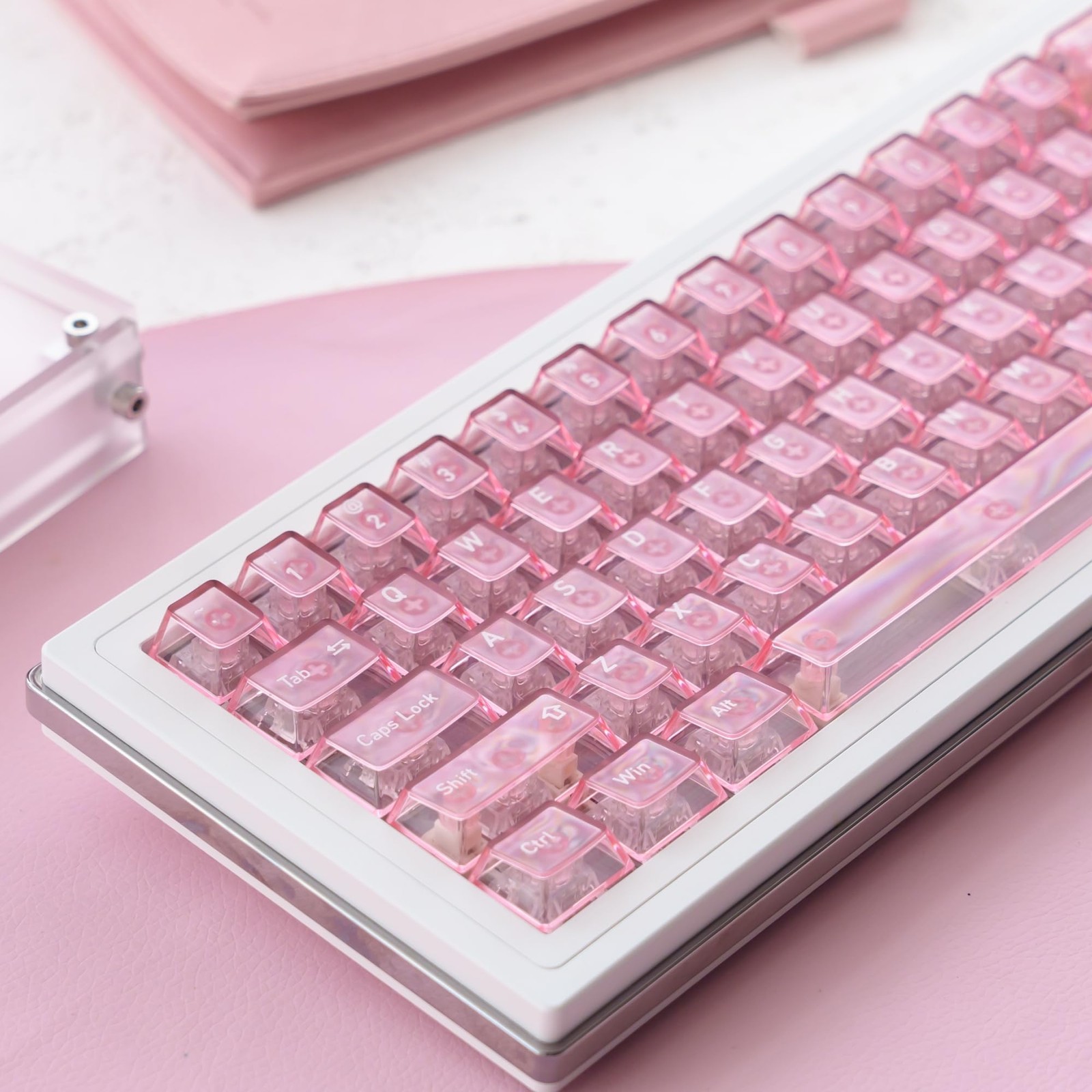 115 PCS Frosted Clear Transparent Keycaps Pink Crystal Cherry Profile MX Board