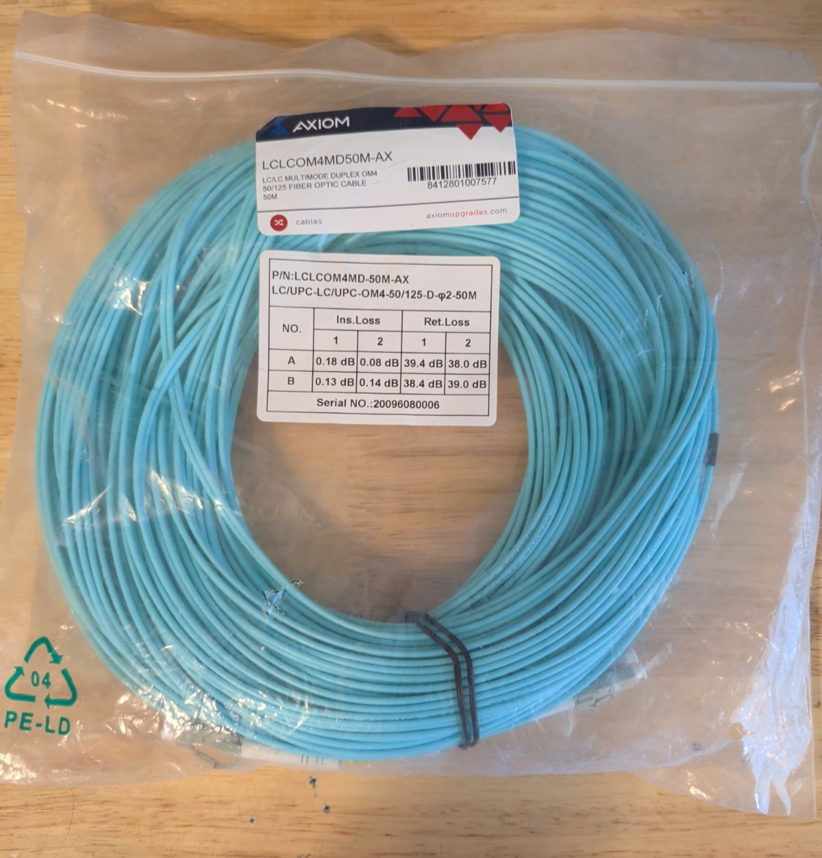 NEW Axiom LCLCOM4MD50M-AX LC/LC Multimode Duplex Network Cable OM4 50/125