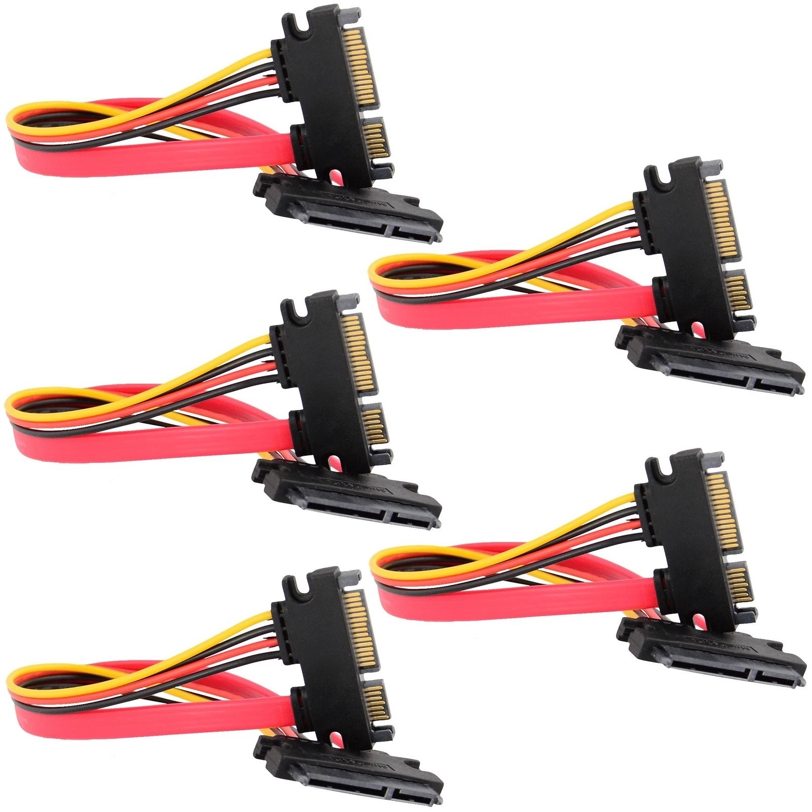 15+7 Pin SATA HDD Extension Cable Data+Power Male to Female, 11" / 28cm (5-pack)