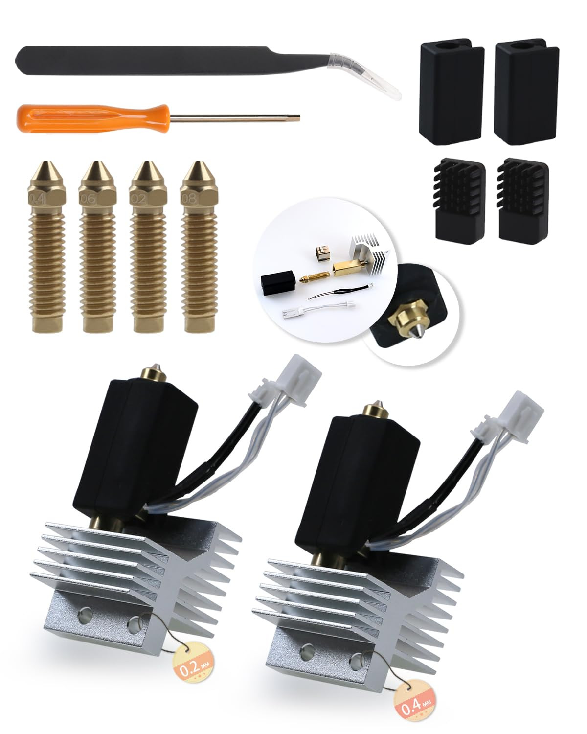 2Pack 0.2MM+0.4MM Ceramic Hotend for Elegoo Centauri Carbon, Thermal Efficiency