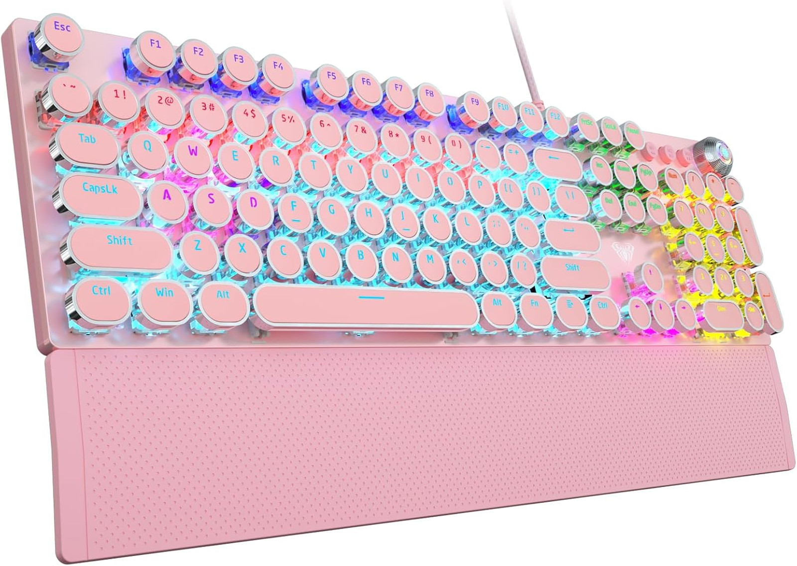 Typewriter Mechanical Keyboard Pink Retro Wired Gaming Keyboard Blue Switches