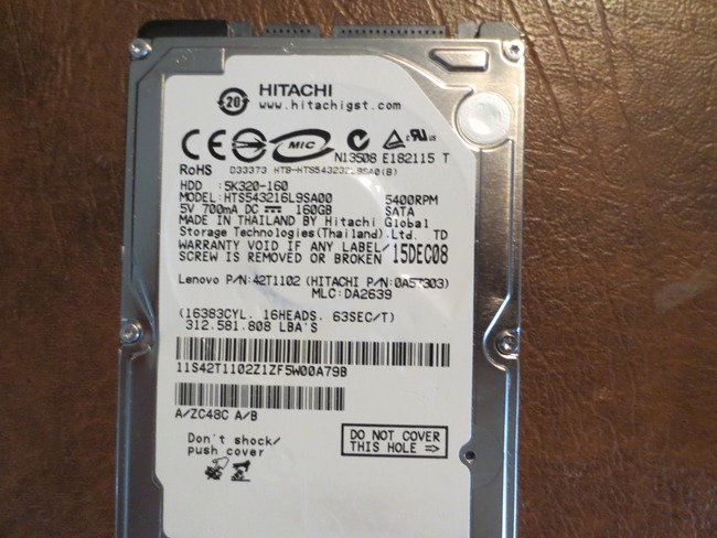 Hitachi HTS543216L9SA00 PN:0A57303 MLC:DA2639 160gb 2.5" Sata Hard Drive 