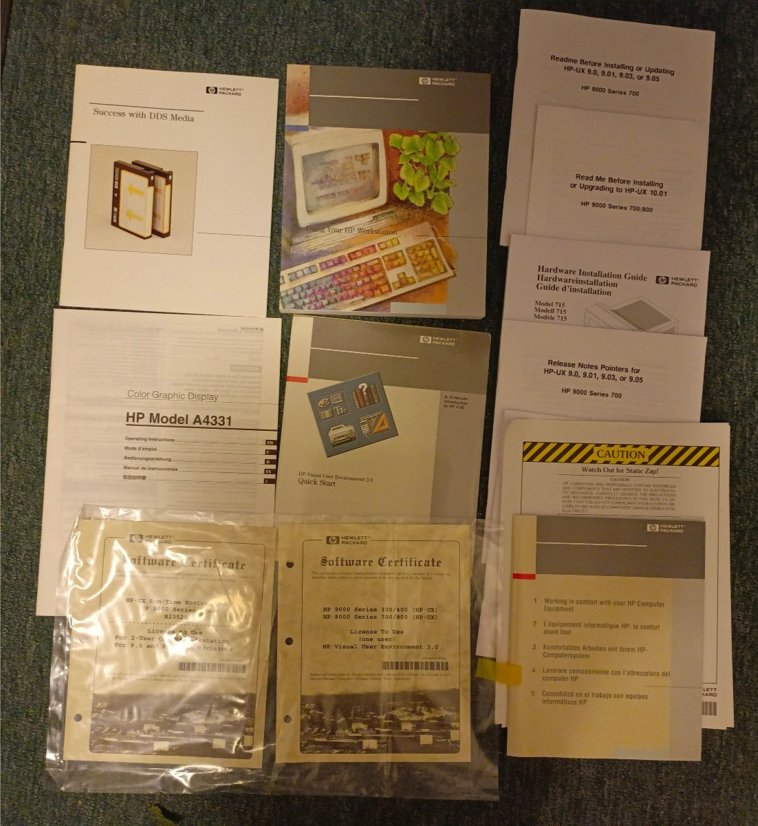 RARE Vintage HP 9000 Series 700 HP-UX 9.0 VUE 3.0 Manuals License Certificates