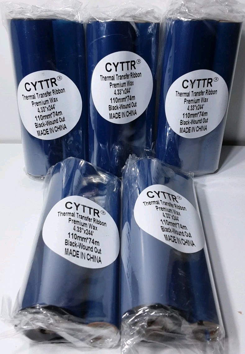 (5) 4.33" X 244' Thermal Transfer Ribbon - 1 Roll. Premium Wax 1/2 Inch Core