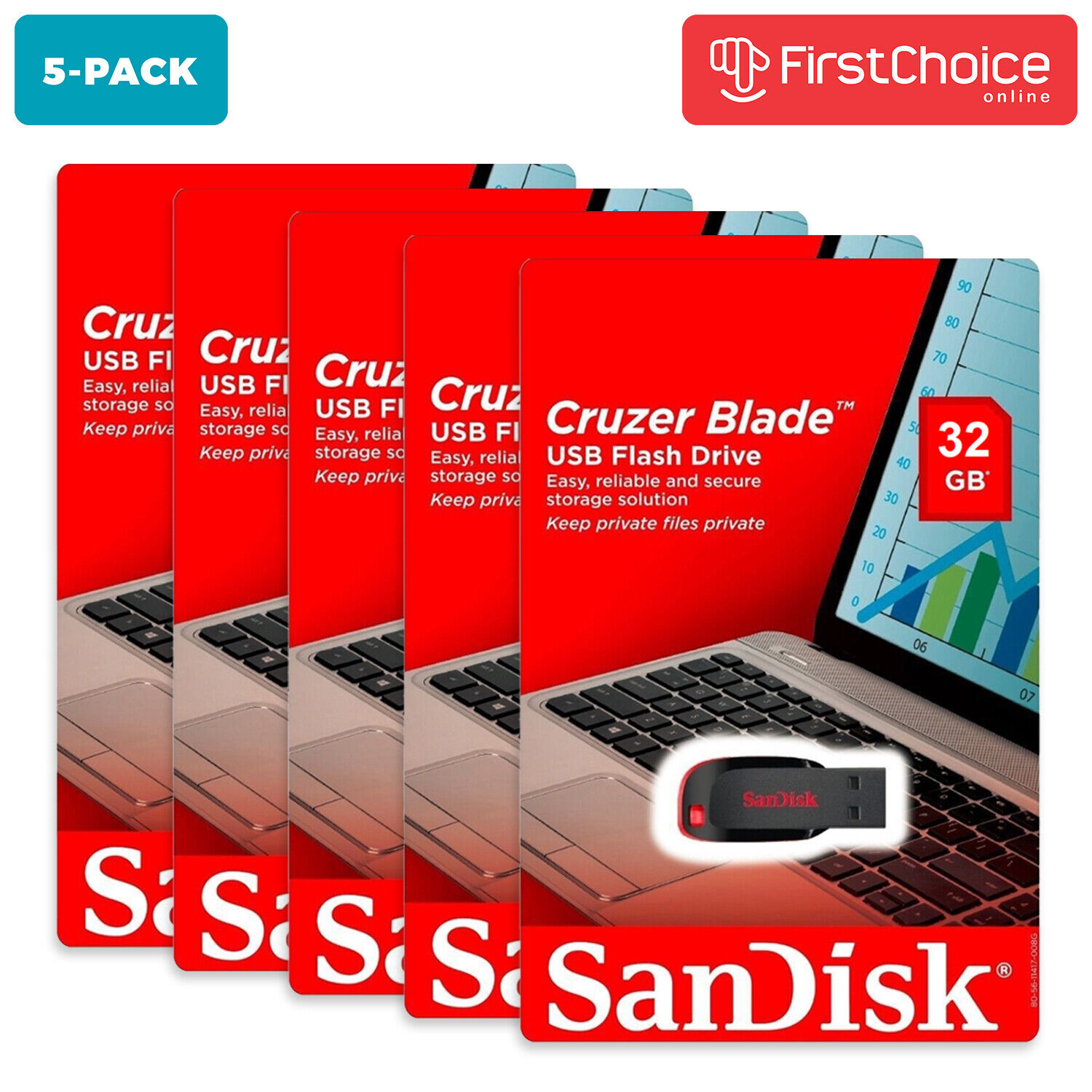 SanDisk 32GB Cruzer Blade USB Flash Drive Thumb Memory Stick Pack of 5 - By Lot