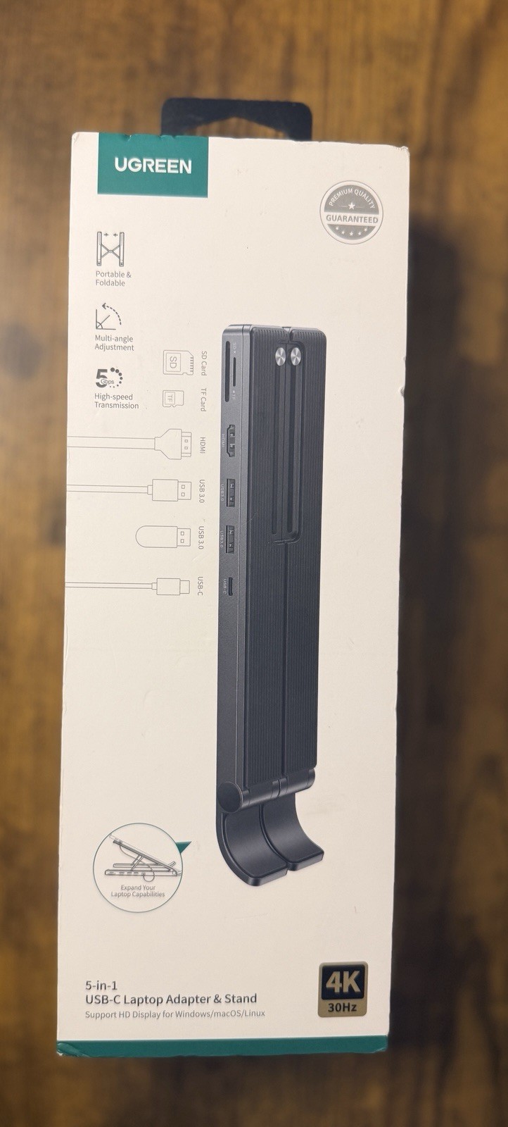 Ugreen 5-in-1 4K HDMI USB-C Hub Laptop Adapter Stand Black NEW