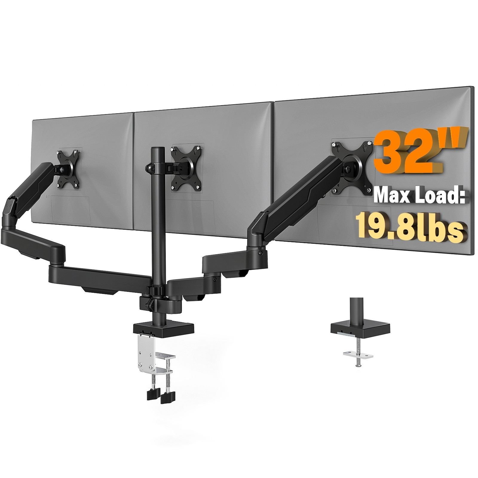 Triple Monitor Mount with Gas Spring Arms for 17"-32" Screens to 19.8 lbs Each