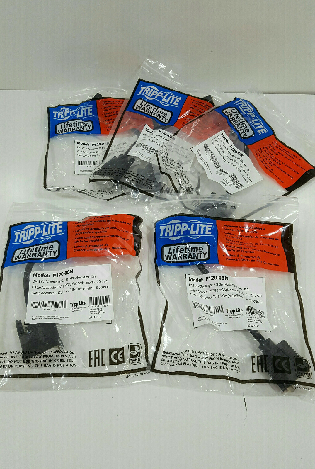 5 Tripp Lite 8" DVI to VGA Adapter Cable Male/Female P120-08N Black
