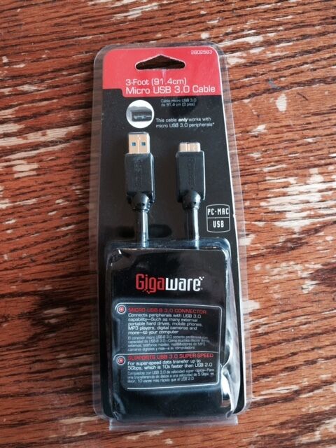 Gigaware 3 foot micro USB 3.0 cable BRAND NEW IN PACKAGE $3.00 dollars CHEAP