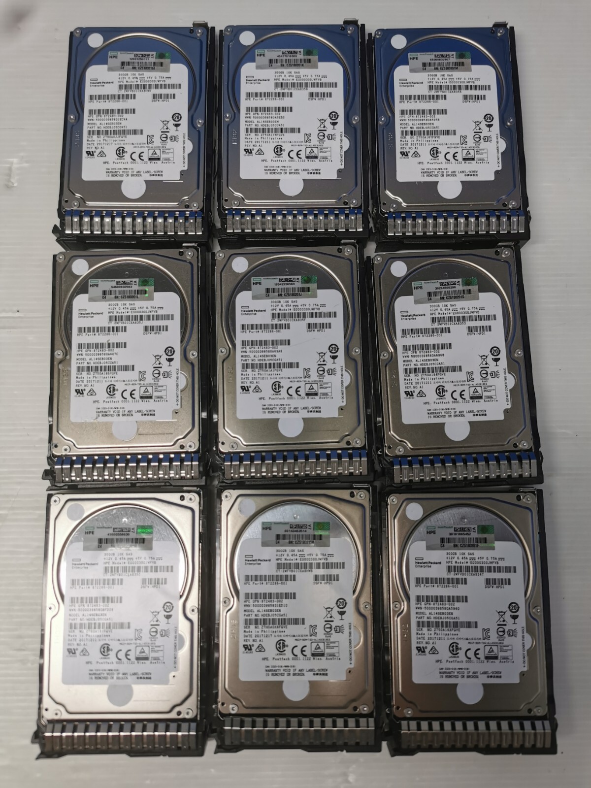 EG000300JWFVB HPE 872286-001 MSA 300GB SAS 12G 10K SFF DP HDD Lot of 9