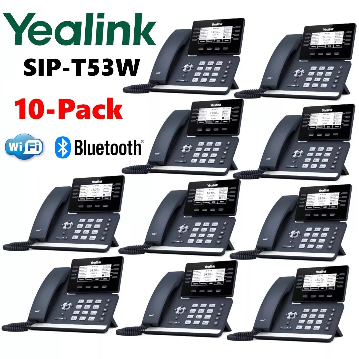 10 Pack Lot Yealink SIP-T53W Prime Business Phone T53W Bluetooth WiFi