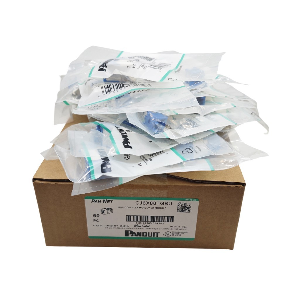 New CJ6X88TGBU (BOX OF 50) For Panduit Cat6a 10 Gig Mini-Com Jack Blue