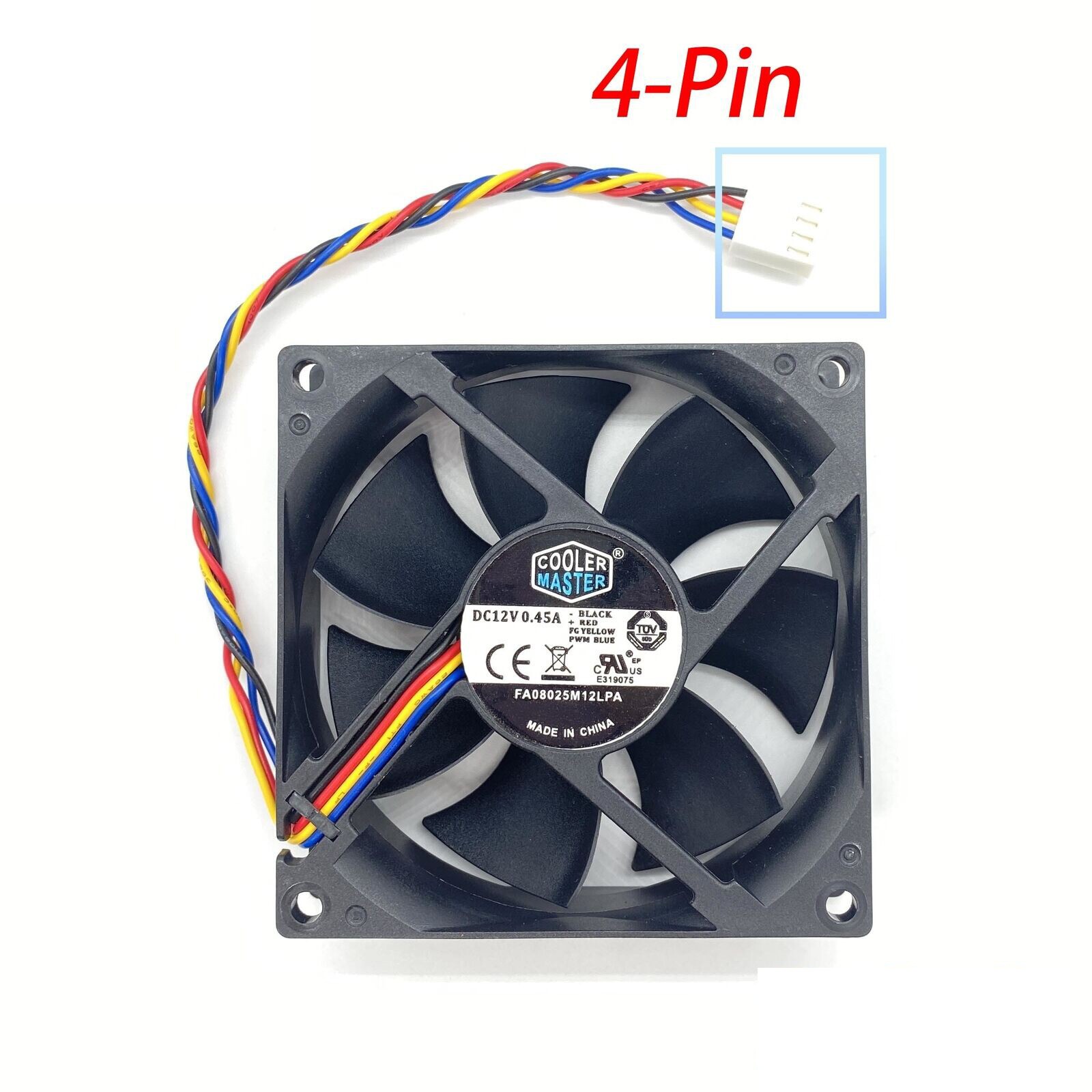 For Cooler Master FA08025M12LPA 80x80x25mm DC12V 0.45A 8025 4-Pin Cooling Fan