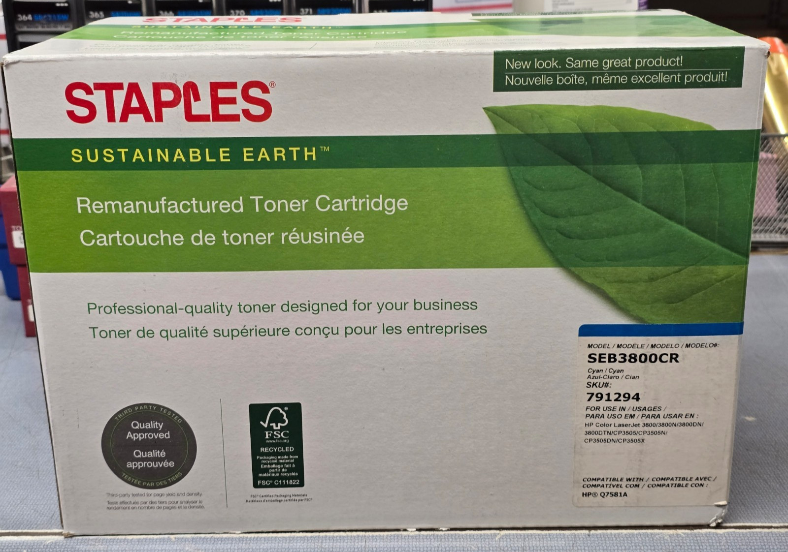 New Sealed Staples HP Q7581A LaserJet Cyan Toner Cartridge 3800TN P3505