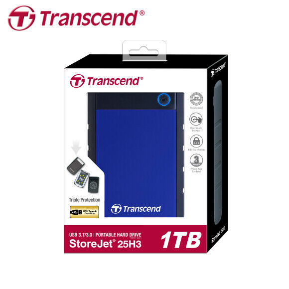 Transcend StoreJet 25H3 1TB 2TB 4TB Portable Hard Drives USB 3.1 Gen 1 [Blue]