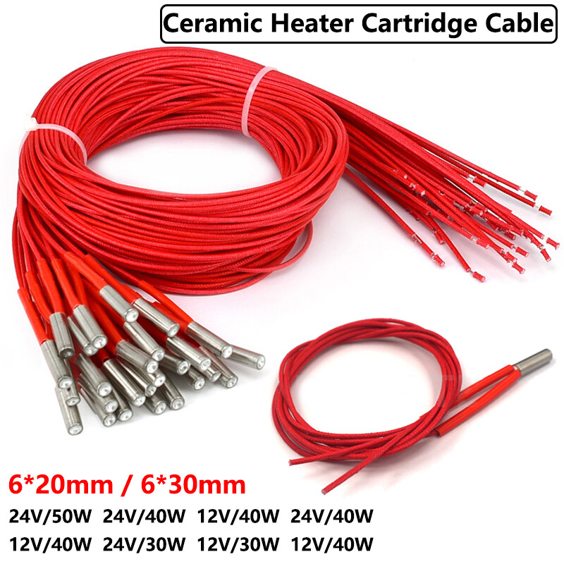 12,24V 30/40W Ceramic Heater Cartridge Cable 6x20mm Element Hot End 3D Printer