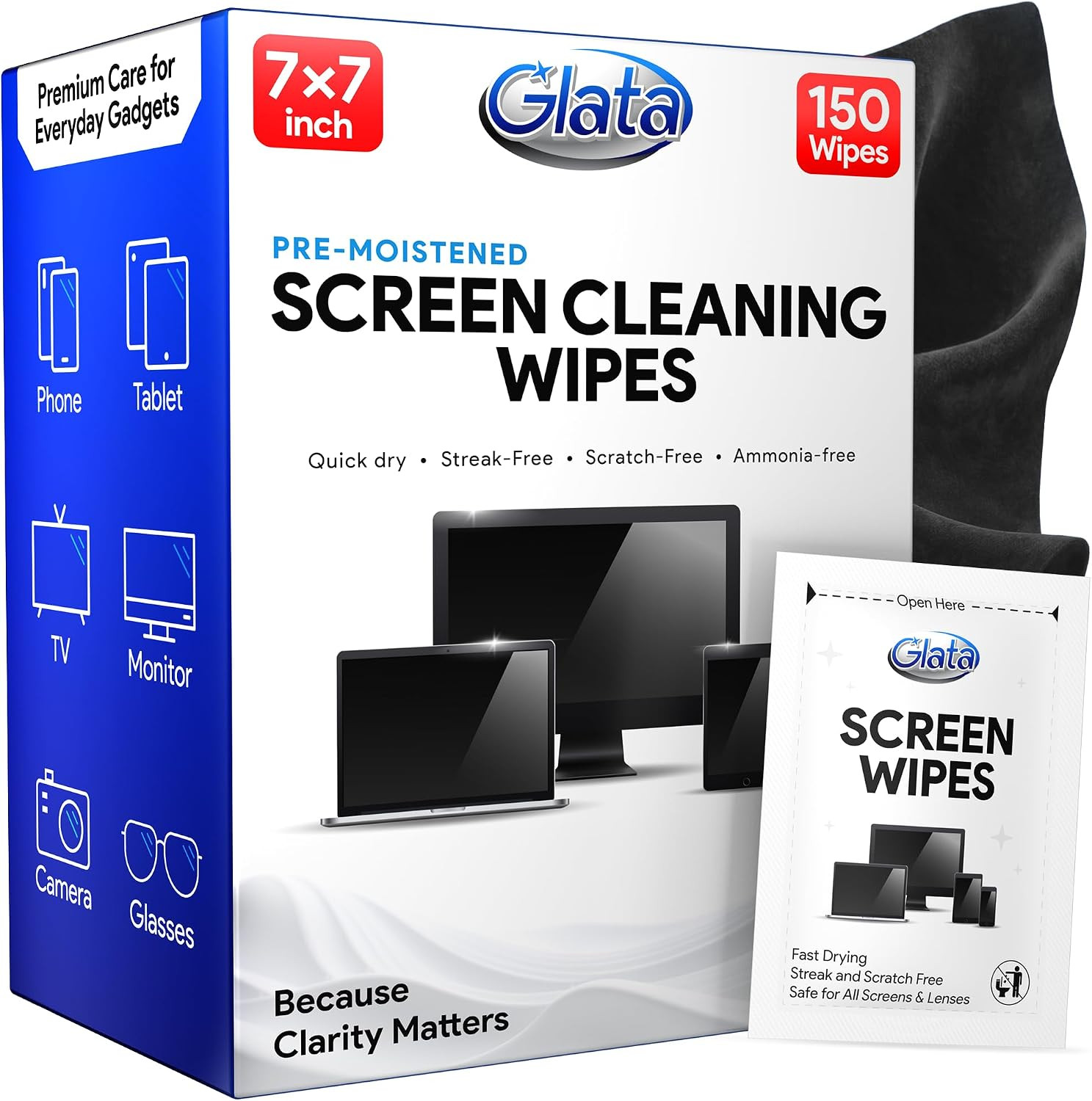 Screen Wipes (150 Pack) - 7"x7" Large Electronic Wipes, Computer Screen Cleaner