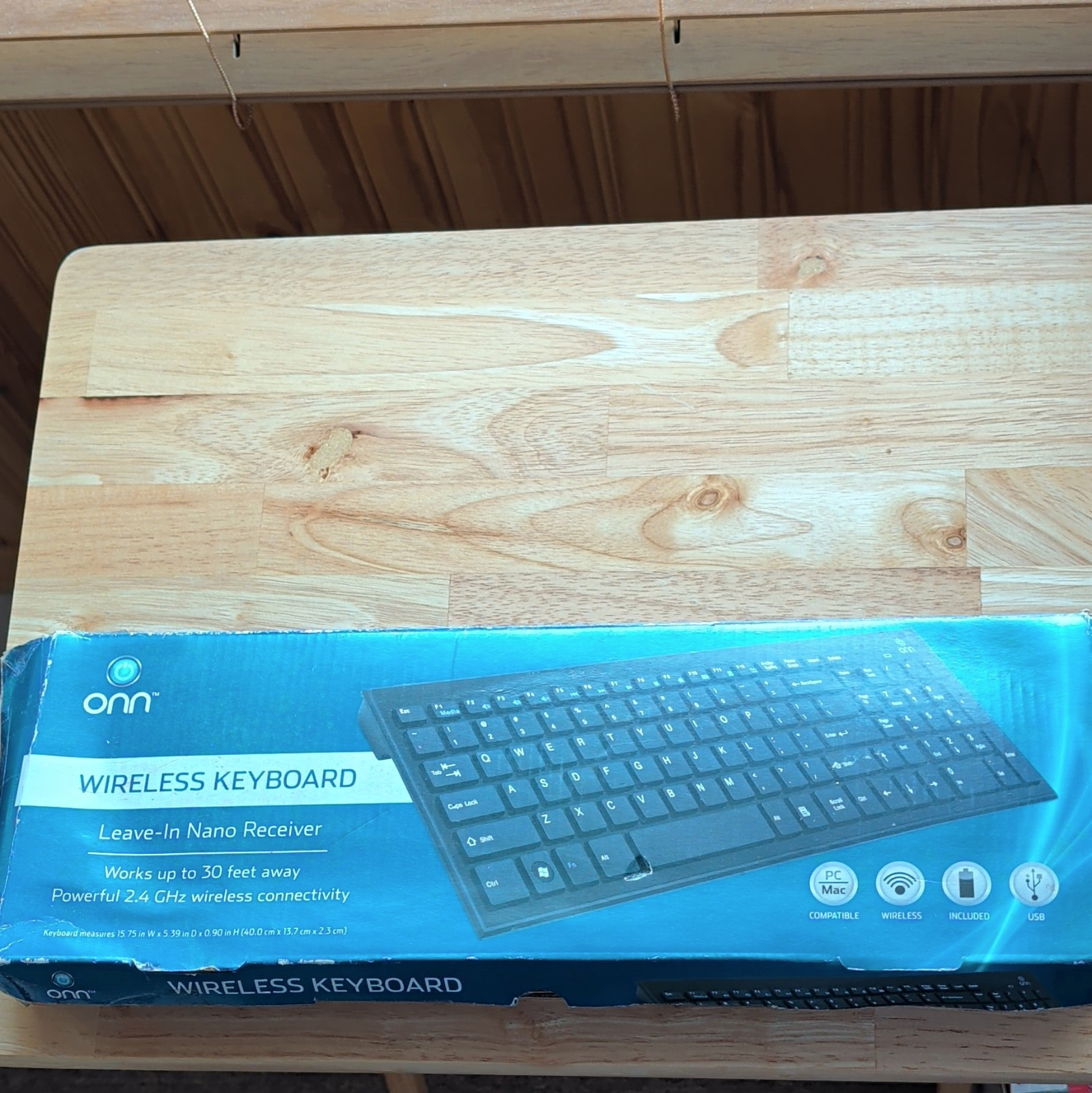 onn. Wireless Slim Keyboard USB Nano Receiver, Black QWERTY English
