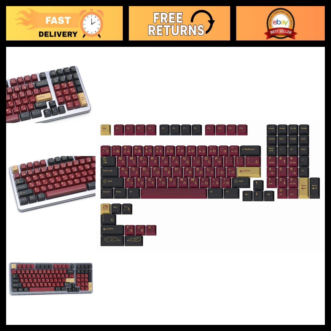 Red Samurai Keycap Set for Full-Size Keyboards - Cherry MX Compatible 113 Keys