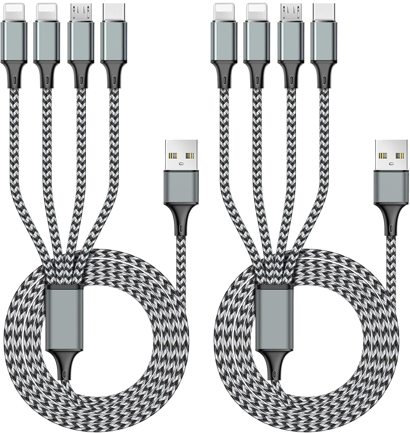 Puxnoin Multi Charging Cable 6FT 2Pack Charger 4 in 1 Grey 