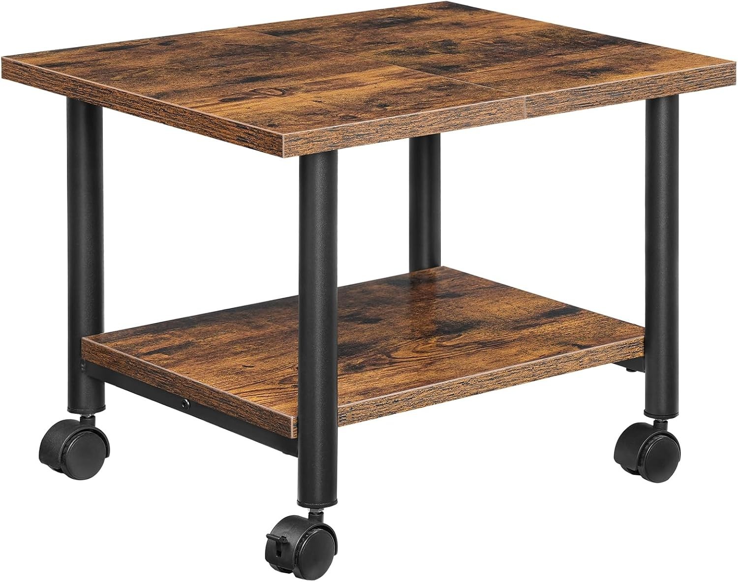 Heavy Duty 2-Tier Under Desk Printer Stand with Wheels - Rustic Brown & Black