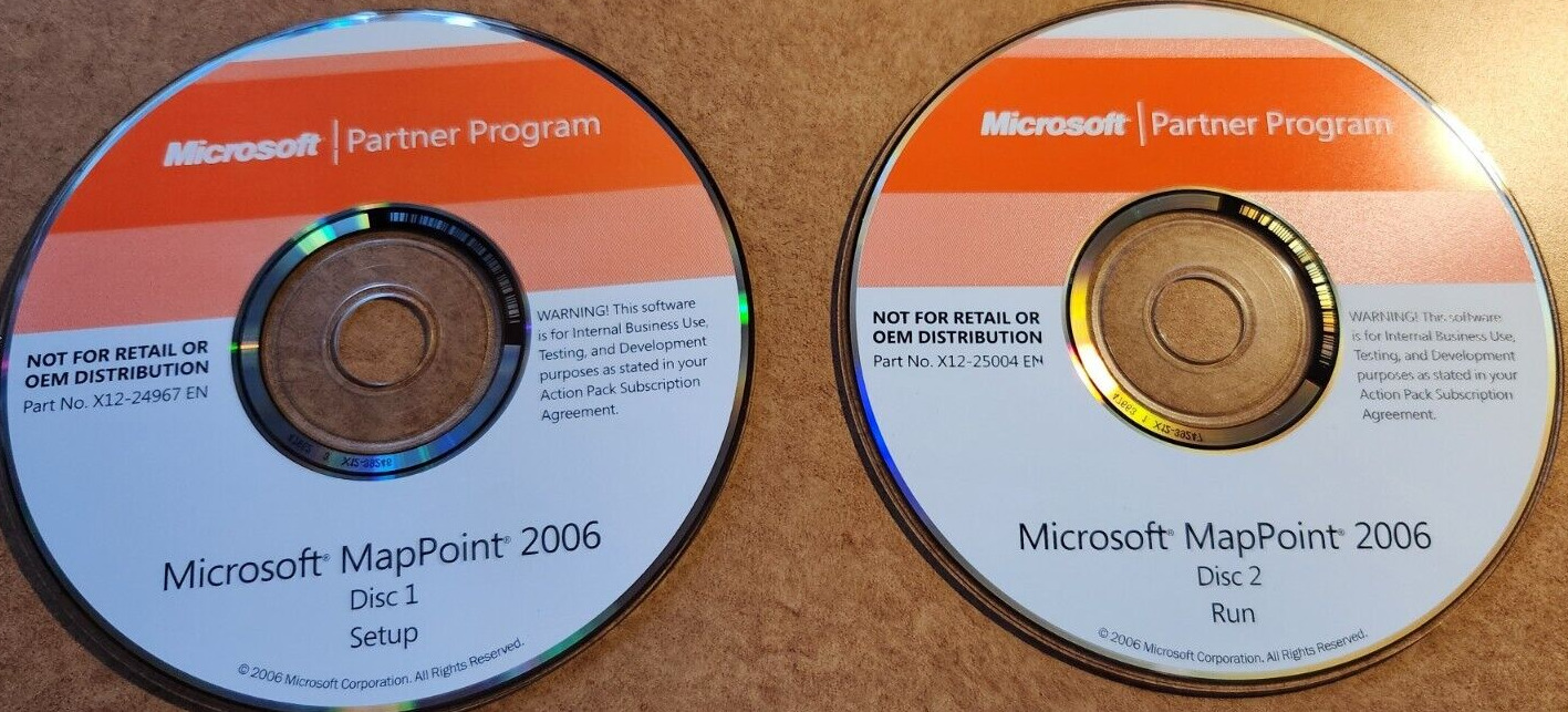 Microsoft MapPoint 2006 Disc 1 Setup Disc 2 Run CD X12-24967 EN, X12-25004 EN