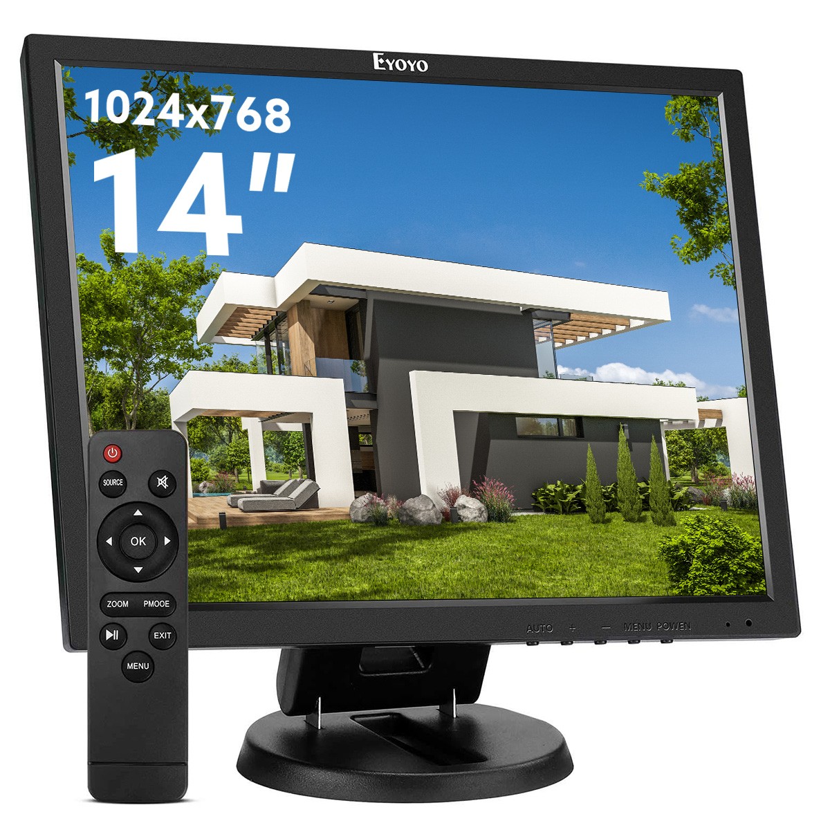 14" Security Monitor 1024x768 HDMI/VGA/BNC/AV for CCTV Home &  24/7 Surveillance