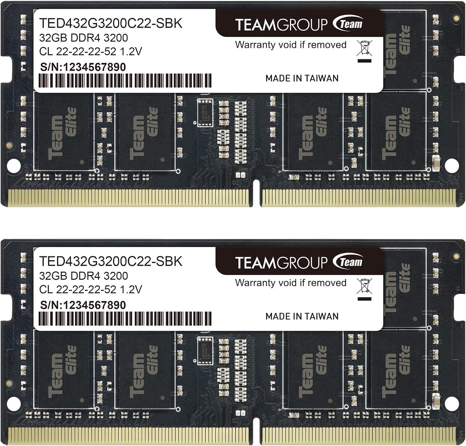 TEAMGROUP Elite DDR4 64GB (2 x 32GB) SODIMM 260 Pin Kit 3200MHz PC4-25600 CL22