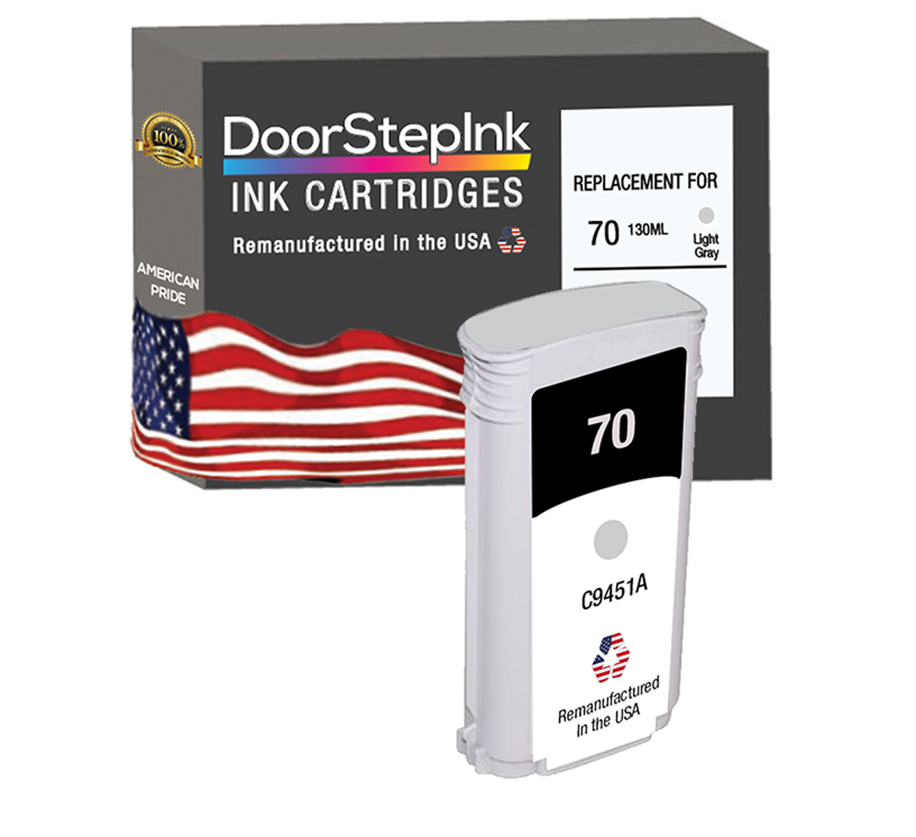 DoorStepInk Compatible Ink Cartridges For HP 70 Light Gray 130mL C9451A-USA