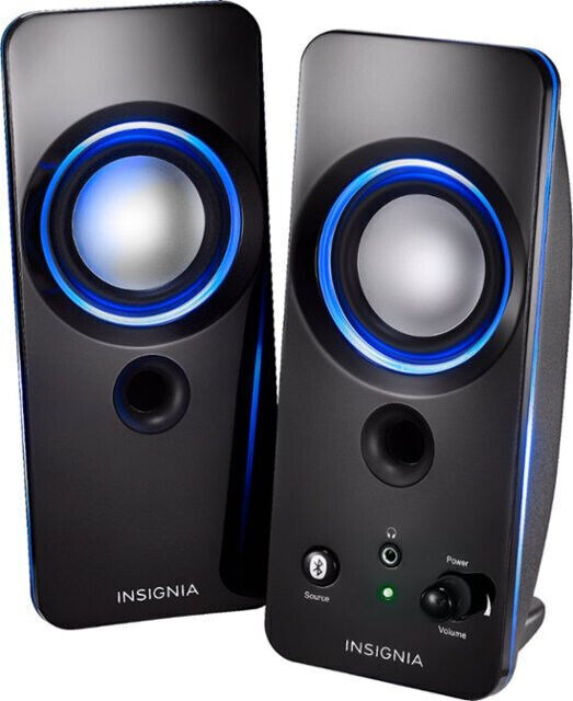 Insignia™ - 2.0 Color Changing Computer Speaker, Bluetooth (2pc) Black