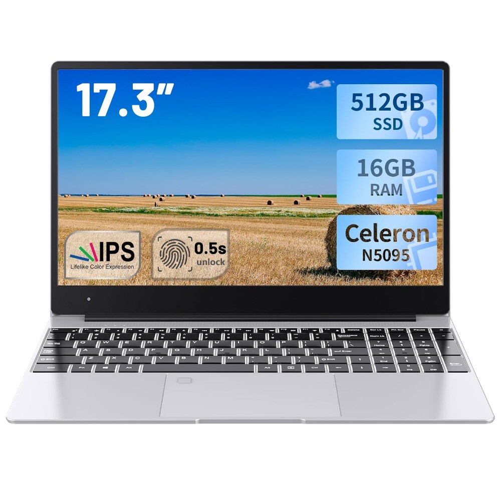 17.3In Display Laptop RAM16GB SSD512GB DDR5 Intel N5095 NotebookComputers Sliver