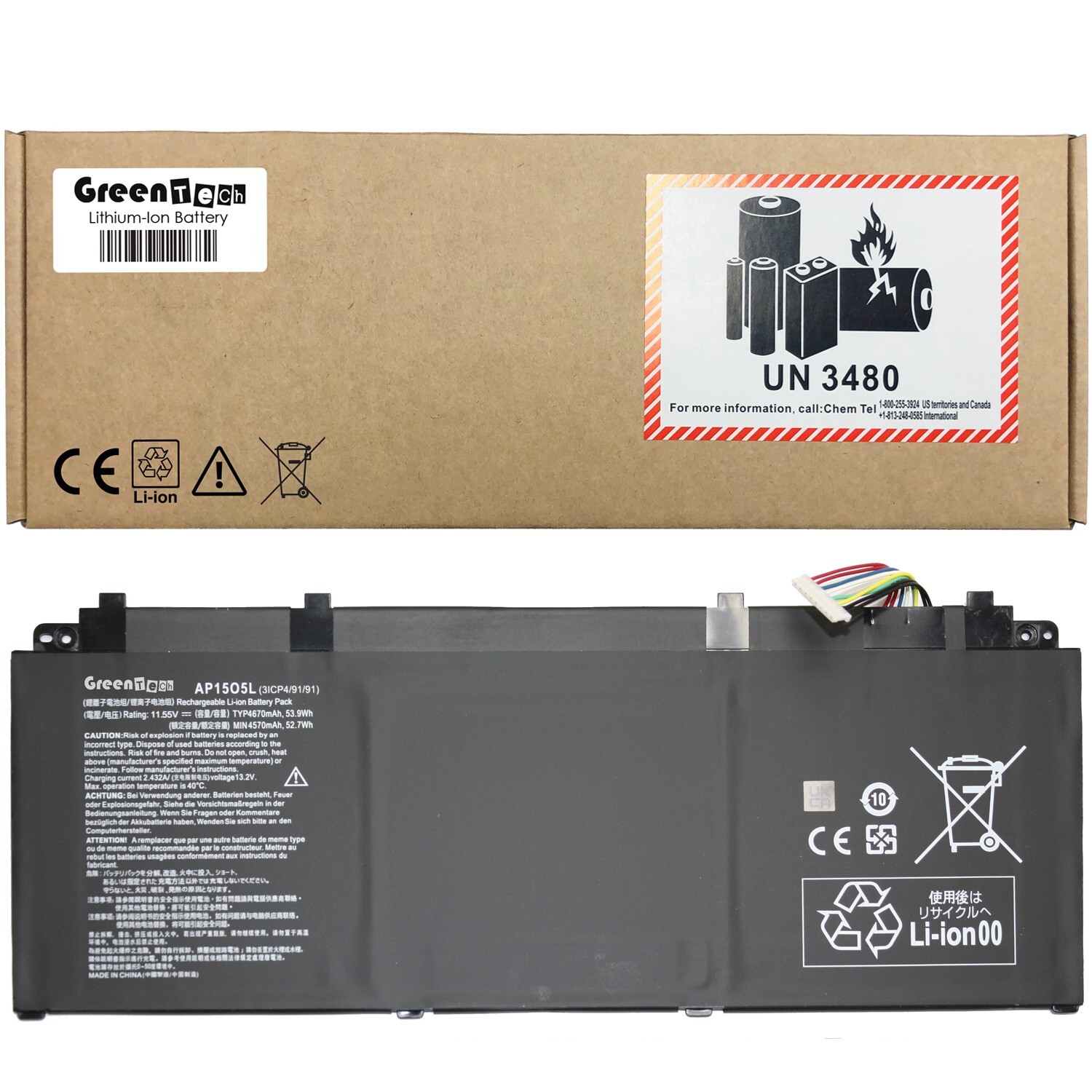GREENTECH AP15O5L KT.00305.001 BATTERY FOR ACER SPIN 5 SP513-52N S13 S5-371 53WH