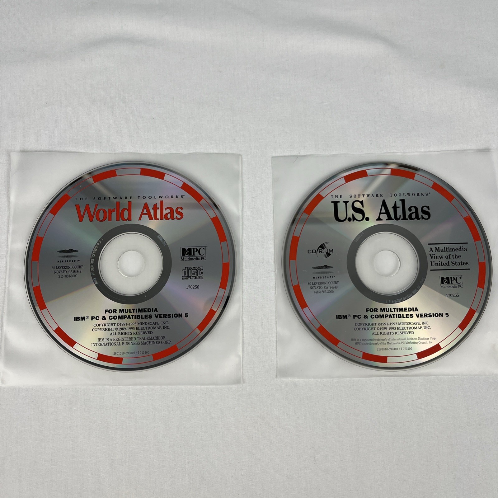 Software Toolworks CD Disc Pack of 2 - U.S. Atlas & World Atlas, Version 5