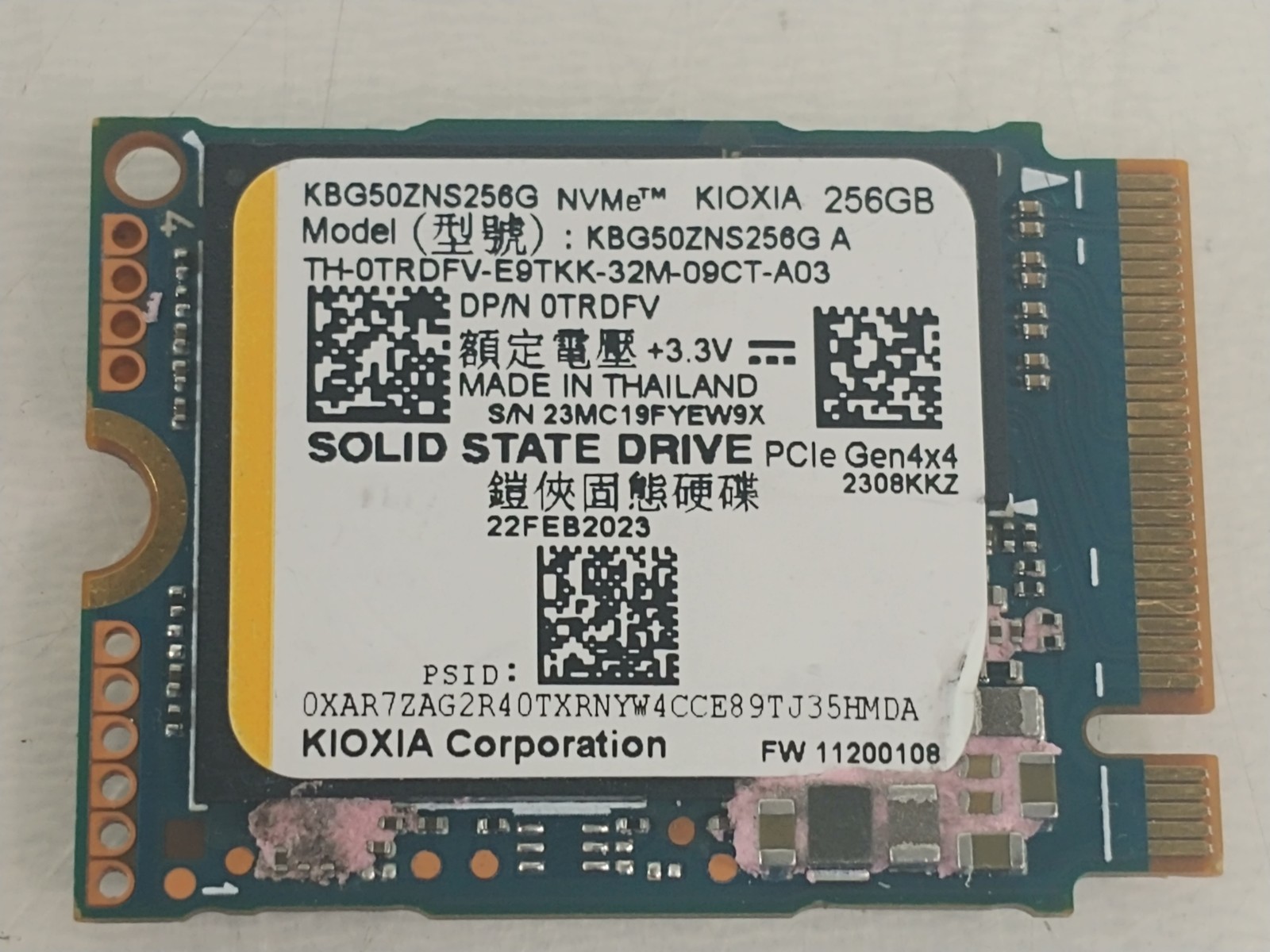 Kioxia KBG50ZNS256G 256 GB NVMe 30mm Solid State Drive