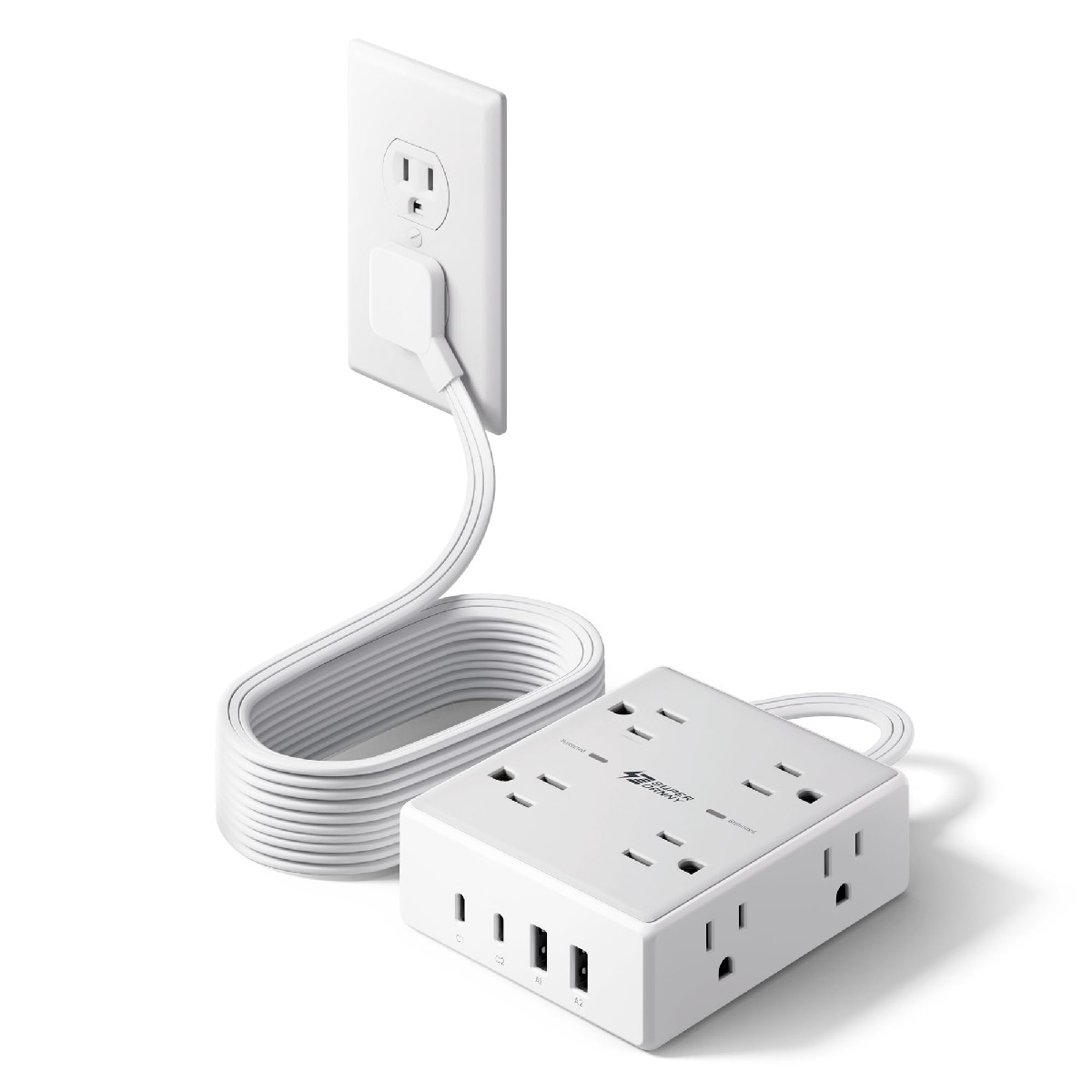 Superdanny 10Ft Extension Cord Multiple Outlets Flat Plug Surge Protector Power